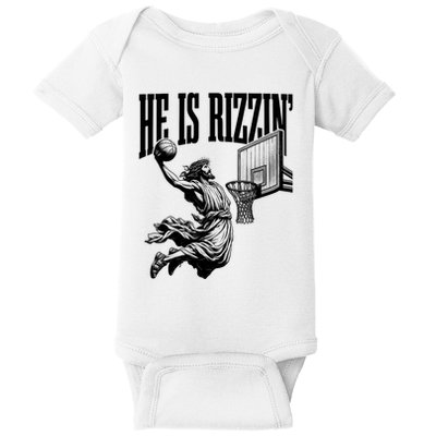 He Is Rizzin Funny Jesus Basketball Easter Meme Baby Bodysuit