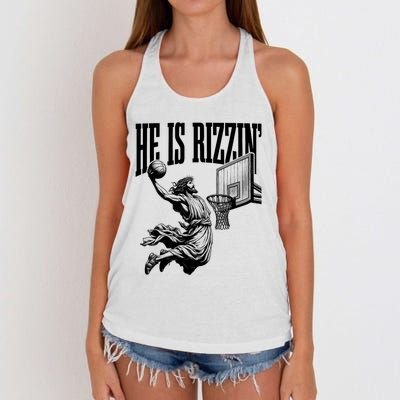 He Is Rizzin Funny Jesus Basketball Easter Meme Women's Knotted Racerback Tank