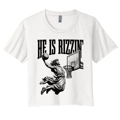 He Is Rizzin Funny Jesus Basketball Easter Meme Women's Crop Top Tee