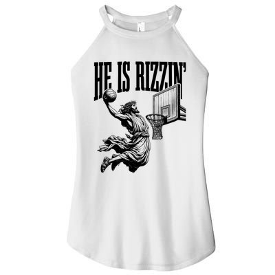 He Is Rizzin Funny Jesus Basketball Easter Meme Women's Perfect Tri Rocker Tank