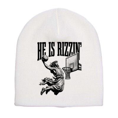 He Is Rizzin Funny Jesus Basketball Easter Meme Short Acrylic Beanie