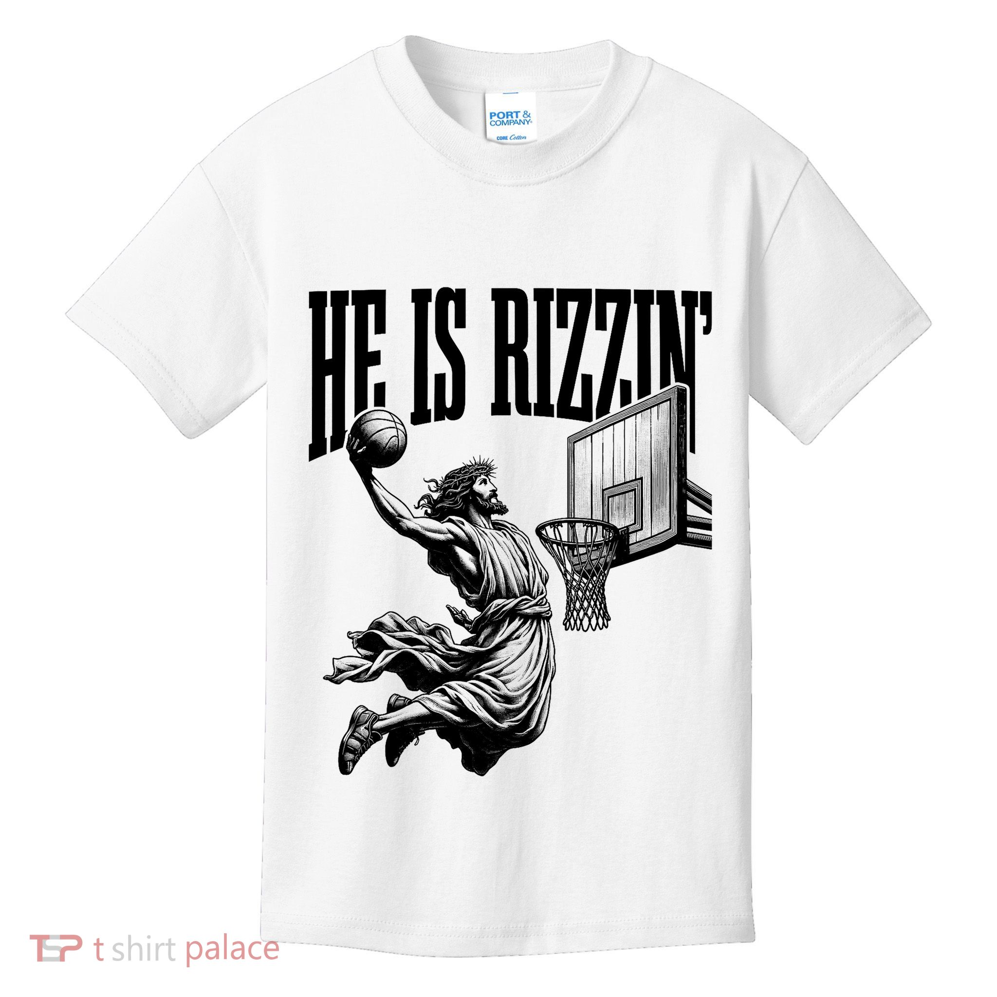 He Is Rizzin Funny Jesus Basketball Easter Meme Kids T-Shirt