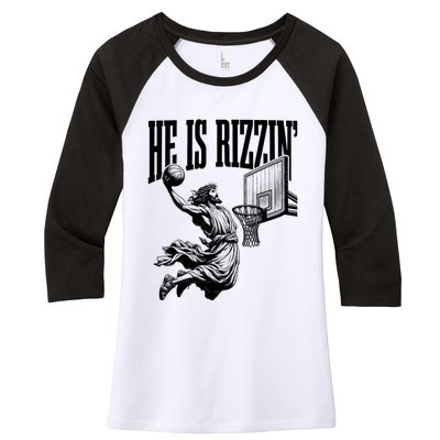 He Is Rizzin Funny Jesus Basketball Easter Meme Women's Tri-Blend 3/4-Sleeve Raglan Shirt