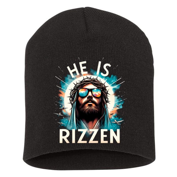 He Is Rizzen Jesus Is Rizzen Retro Jesus Christian Religious Short Acrylic Beanie