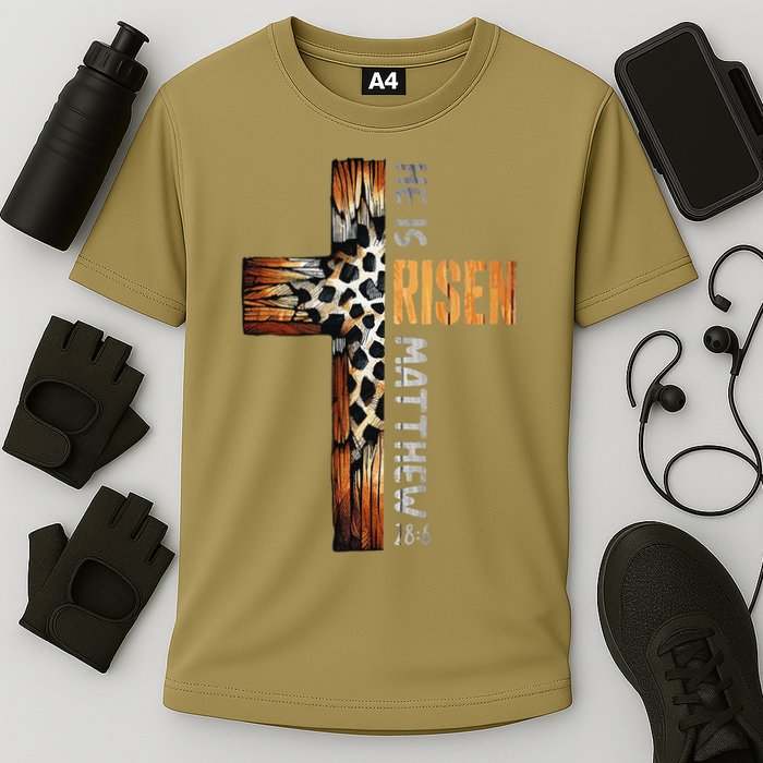 He Is Risen Cross Jesus Religious Christian Faith Easter Cooling Performance Crew T-Shirt