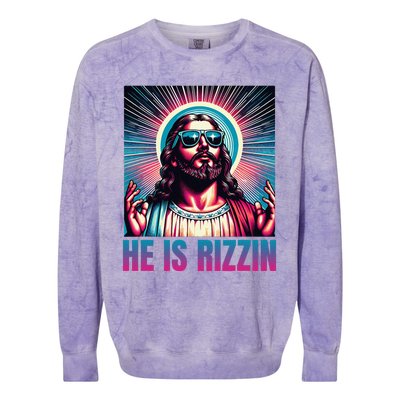 He Is Rizzin Jesus Is Rizzen Christan Colorblast Crewneck Sweatshirt