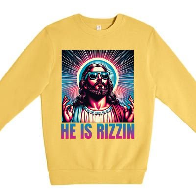 He Is Rizzin Jesus Is Rizzen Christan Premium Crewneck Sweatshirt