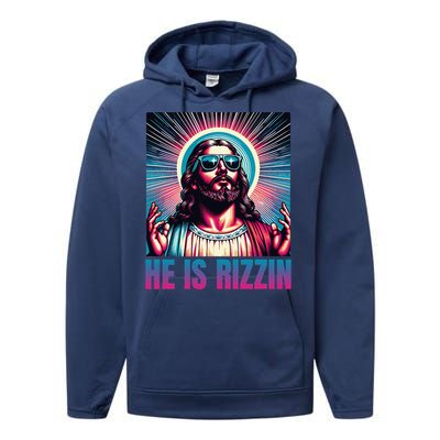 He Is Rizzin Jesus Is Rizzen Christan Performance Fleece Hoodie