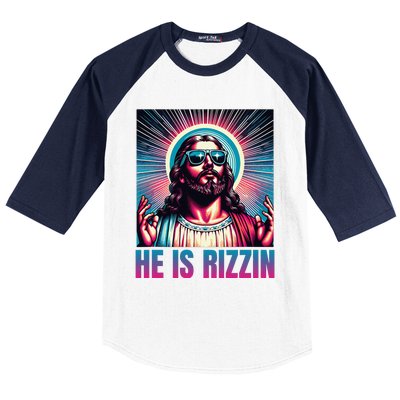 He Is Rizzin Jesus Is Rizzen Christan Baseball Sleeve Shirt