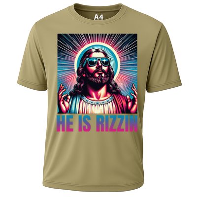 He Is Rizzin Jesus Is Rizzen Christan Cooling Performance Crew T-Shirt