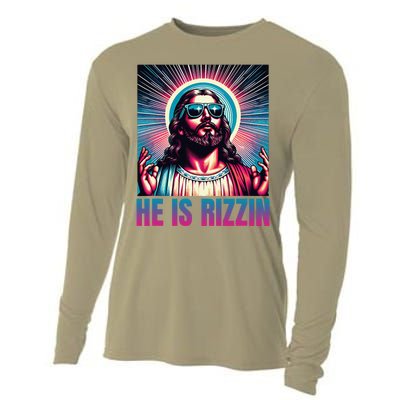 He Is Rizzin Jesus Is Rizzen Christan Cooling Performance Long Sleeve Crew