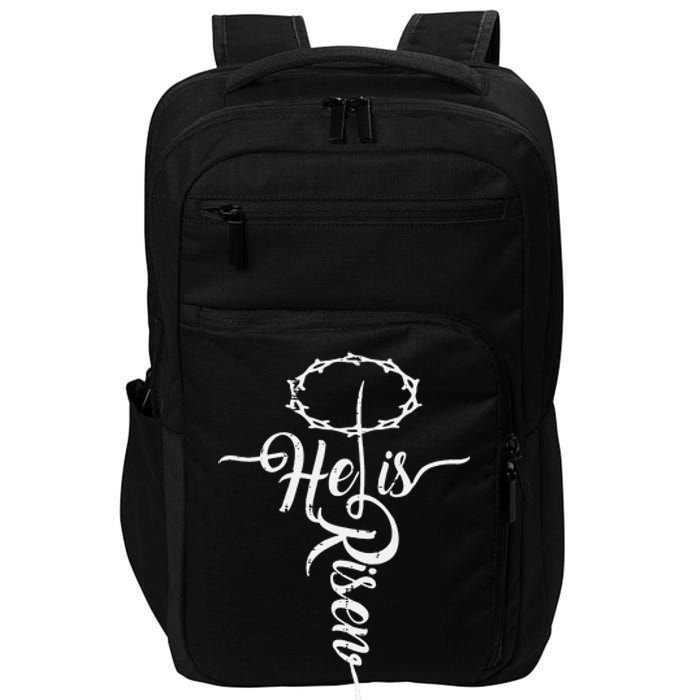 He Is Risen Cross Jesus Religious Easter Day Christians Impact Tech Backpack