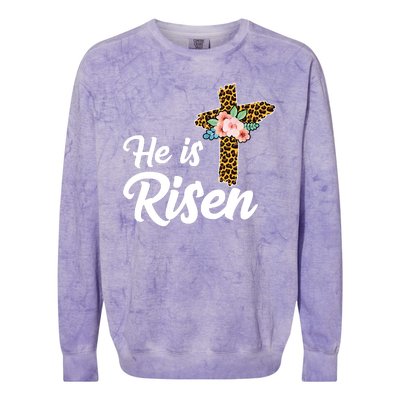 He Is Risen Jesus Christ Easter Cross Colorblast Crewneck Sweatshirt