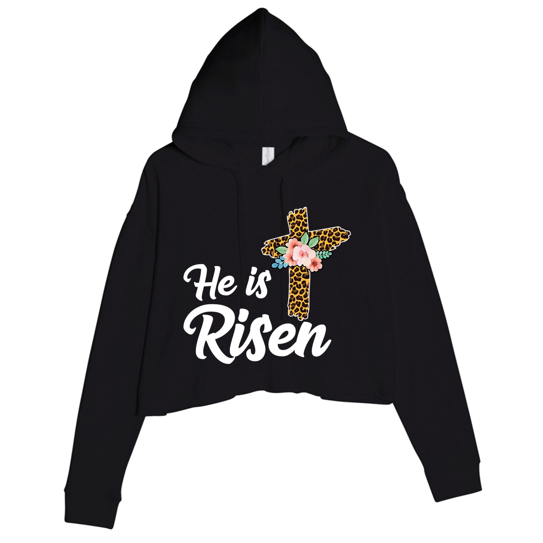 He Is Risen Jesus Christ Easter Cross Crop Fleece Hoodie