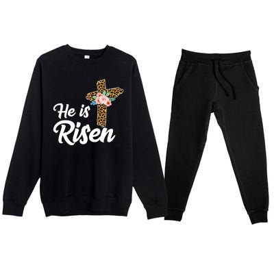 He Is Risen Jesus Christ Easter Cross Premium Crewneck Sweatsuit Set