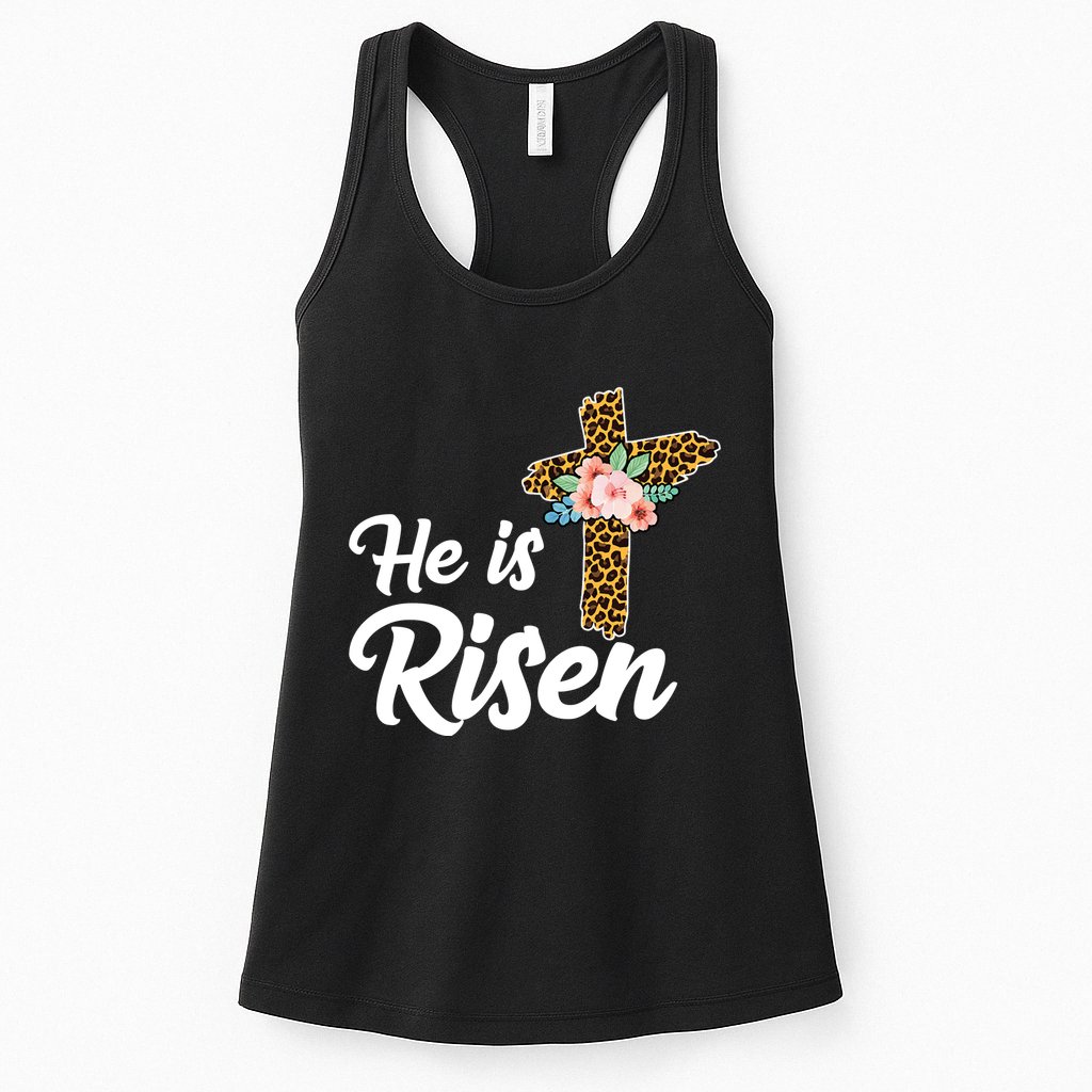 He Is Risen Jesus Christ Easter Cross Womens Tank Top