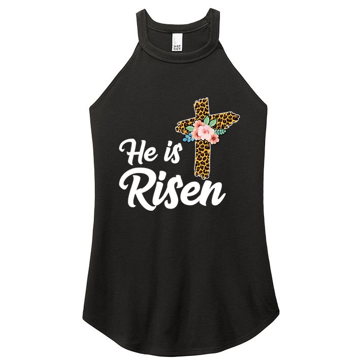 He Is Risen Jesus Christ Easter Cross Women's Perfect Tri Rocker Tank