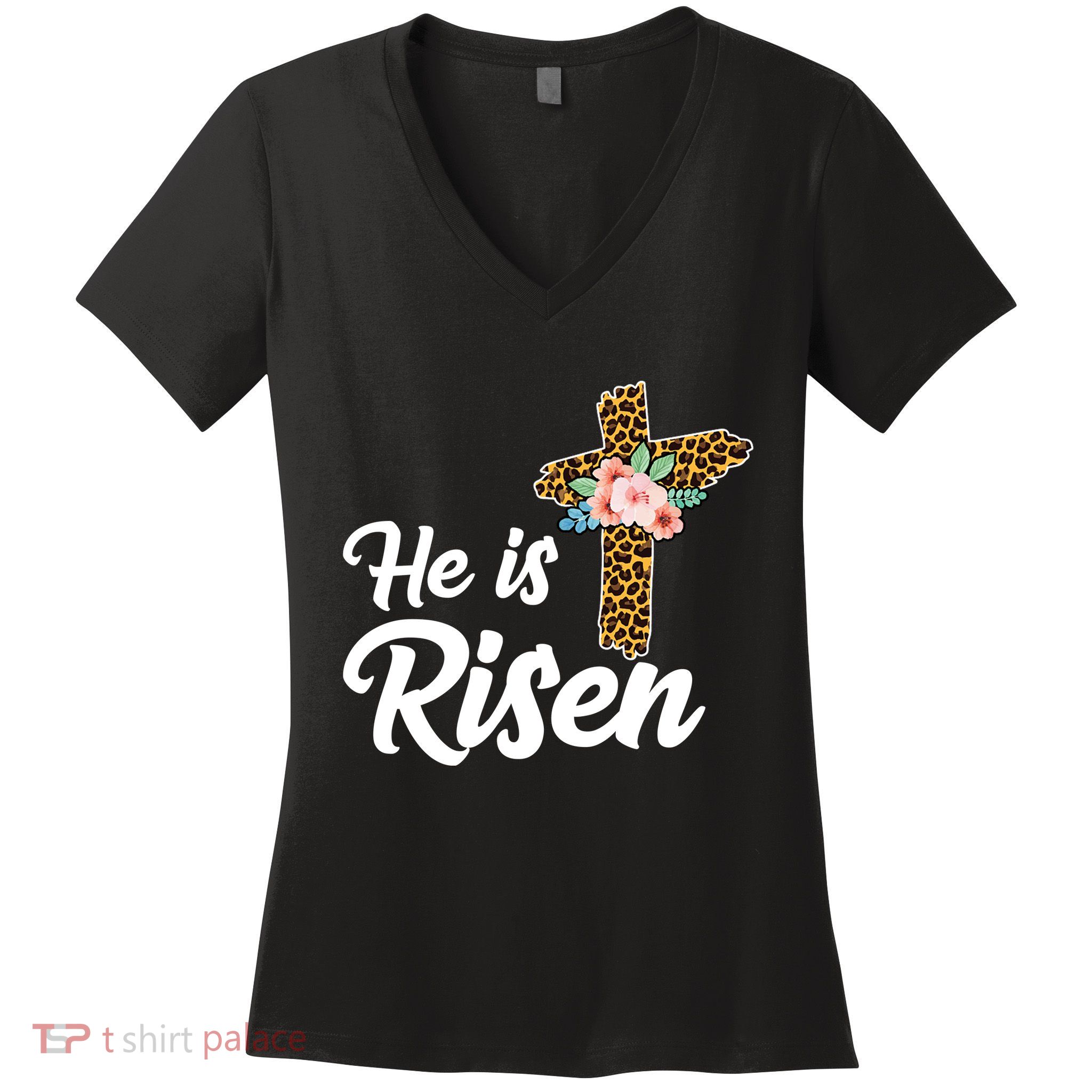 He Is Risen Jesus Christ Easter Cross Women's V-Neck T-Shirt