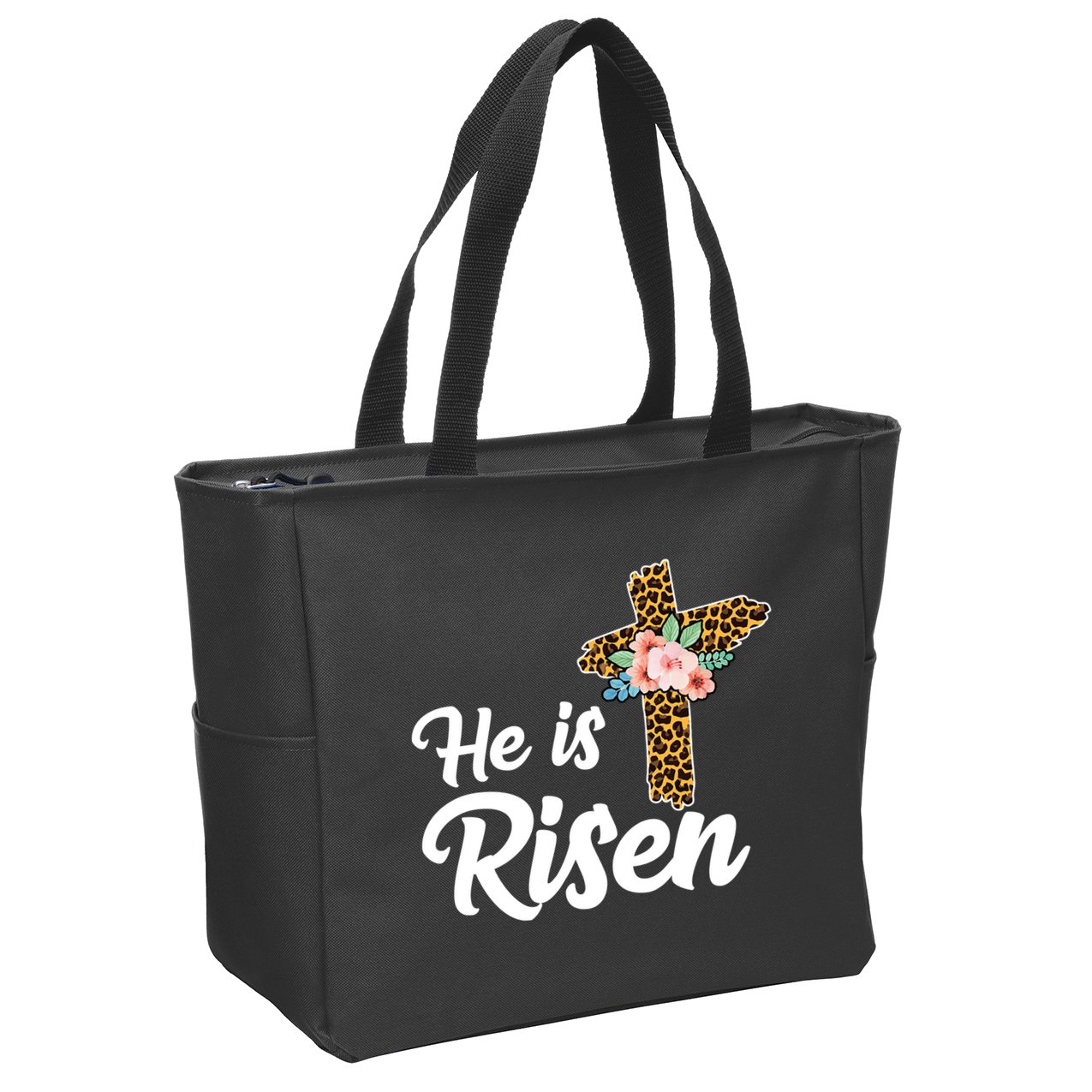 He Is Risen Jesus Christ Easter Cross Zip Tote Bag