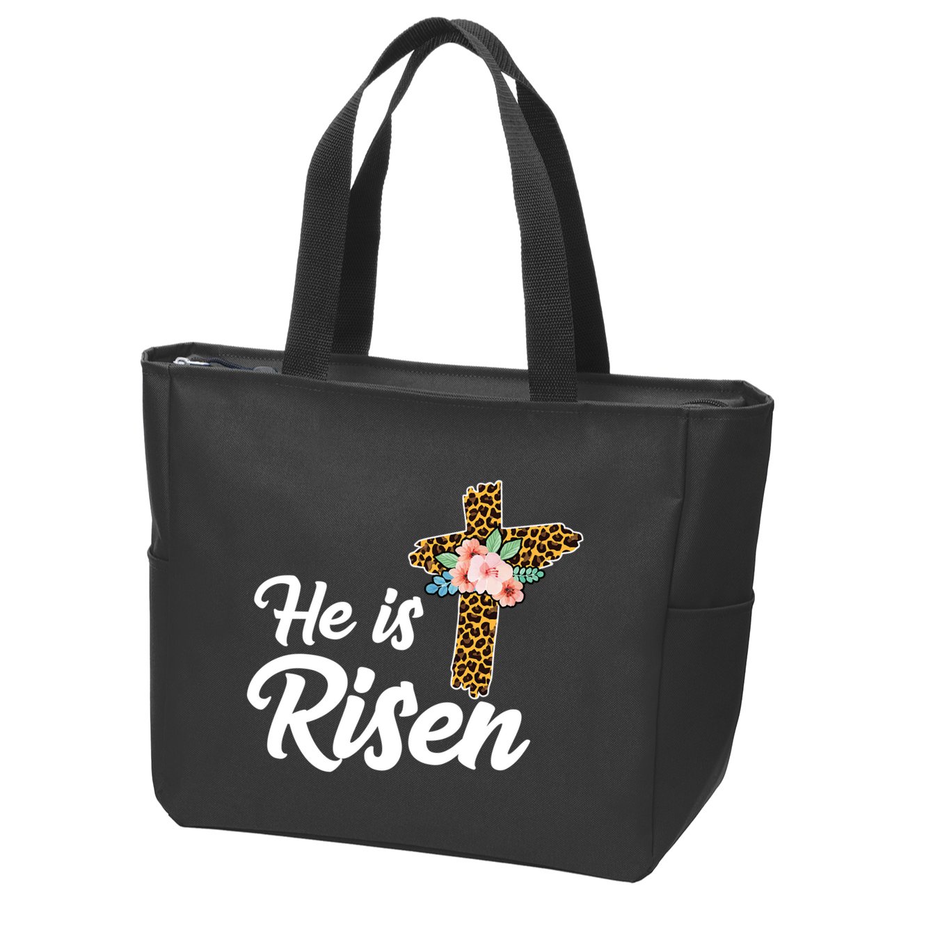 He Is Risen Jesus Christ Easter Cross Zip Tote Bag