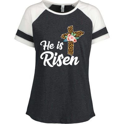 He Is Risen Jesus Christ Easter Cross Enza Ladies Jersey Colorblock Tee