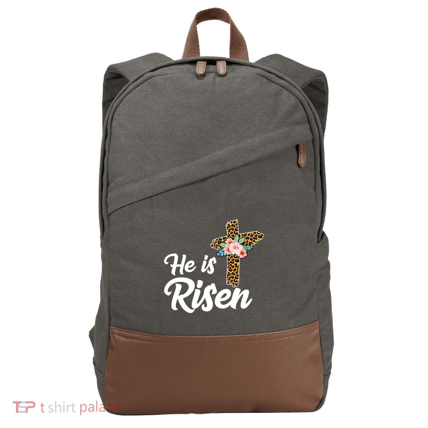 He Is Risen Jesus Christ Easter Cross Cotton Canvas Backpack