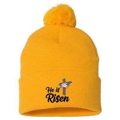 He Is Risen Jesus Christ Easter Cross Pom Pom 12in Knit Beanie