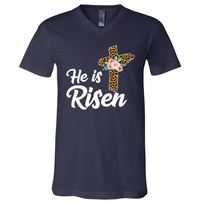 He Is Risen Jesus Christ Easter Cross V-Neck T-Shirt