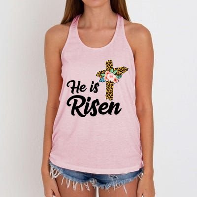 He Is Risen Jesus Christ Easter Cross Women's Knotted Racerback Tank