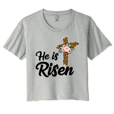 He Is Risen Jesus Christ Easter Cross Women's Crop Top Tee