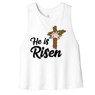 He Is Risen Jesus Christ Easter Cross Women's Racerback Cropped Tank