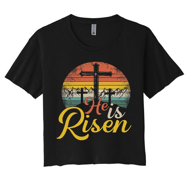 He Is Risen Christian Easter Jesus Women's Crop Top Tee