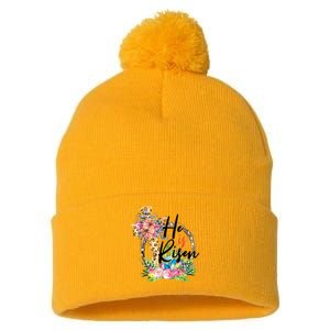 He Is Risen Cross Jesus Easter Christians Leopard Women Pom Pom 12in Knit Beanie