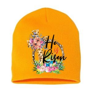 He Is Risen Cross Jesus Easter Christians Leopard Women Short Acrylic Beanie