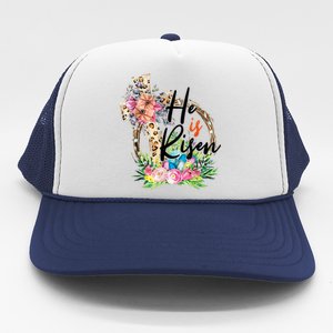 He Is Risen Cross Jesus Easter Christians Leopard Women Trucker Hat