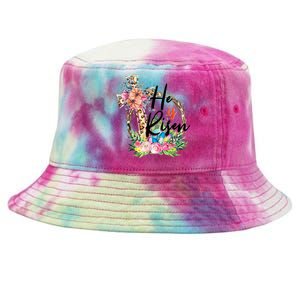 He Is Risen Cross Jesus Easter Christians Leopard Women Tie-Dyed Bucket Hat