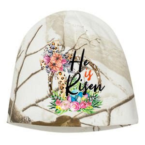 He Is Risen Cross Jesus Easter Christians Leopard Women Kati - Camo Knit Beanie