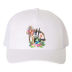 He Is Risen Cross Jesus Easter Christians Leopard Women Yupoong Adult 5-Panel Trucker Hat