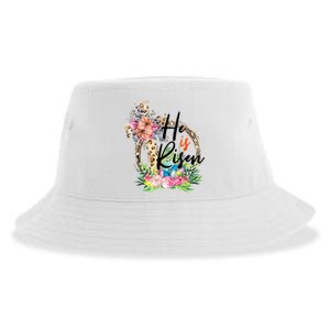 He Is Risen Cross Jesus Easter Christians Leopard Women Sustainable Bucket Hat