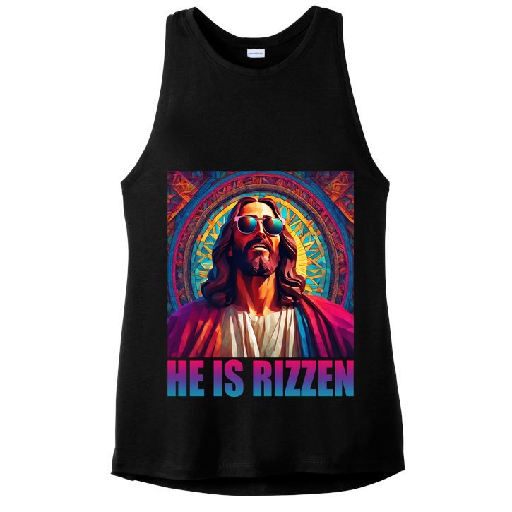 He Is Rizzen Jesus Portrait Risen Ladies PosiCharge Tri-Blend Wicking Tank