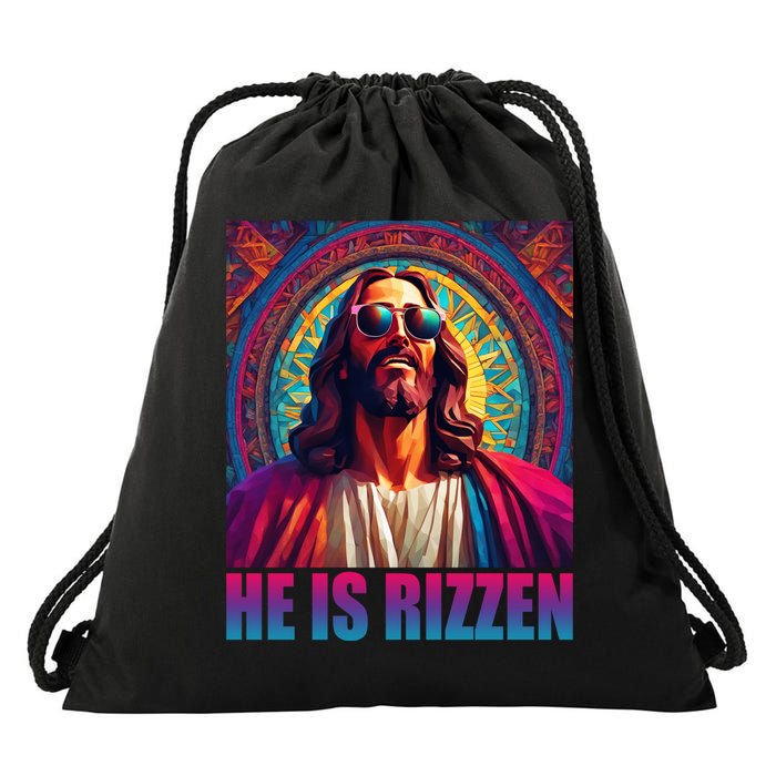He Is Rizzen Jesus Portrait Risen Drawstring Bag