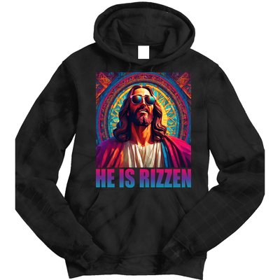 He Is Rizzen Jesus Portrait Risen Tie Dye Hoodie