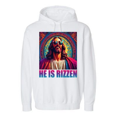 He Is Rizzen Jesus Portrait Risen Garment-Dyed Fleece Hoodie