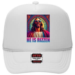 He Is Rizzen Jesus Portrait Risen High Crown Mesh Back Trucker Hat