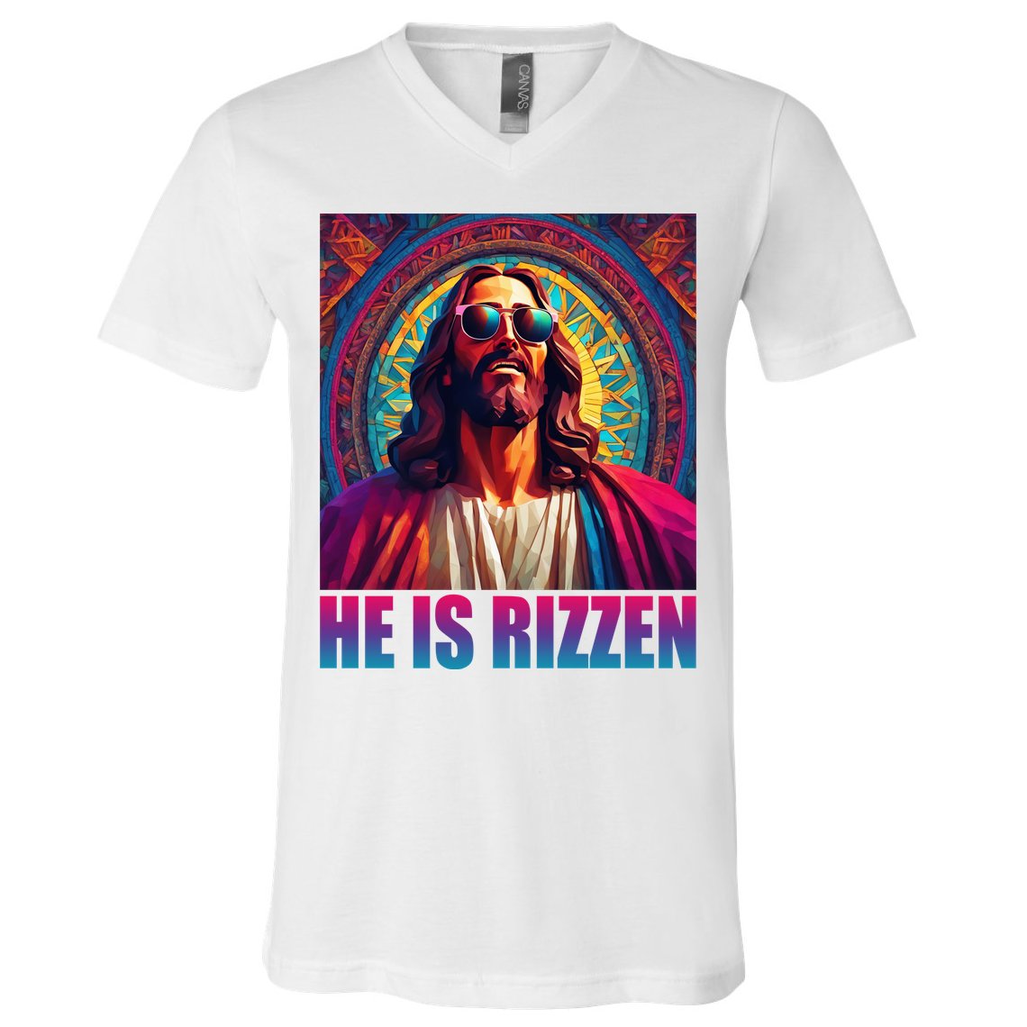 He Is Rizzen Jesus Portrait Risen V-Neck T-Shirt