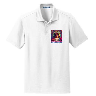 He Is Rizzen Jesus Portrait Risen Dry Zone Grid Polo