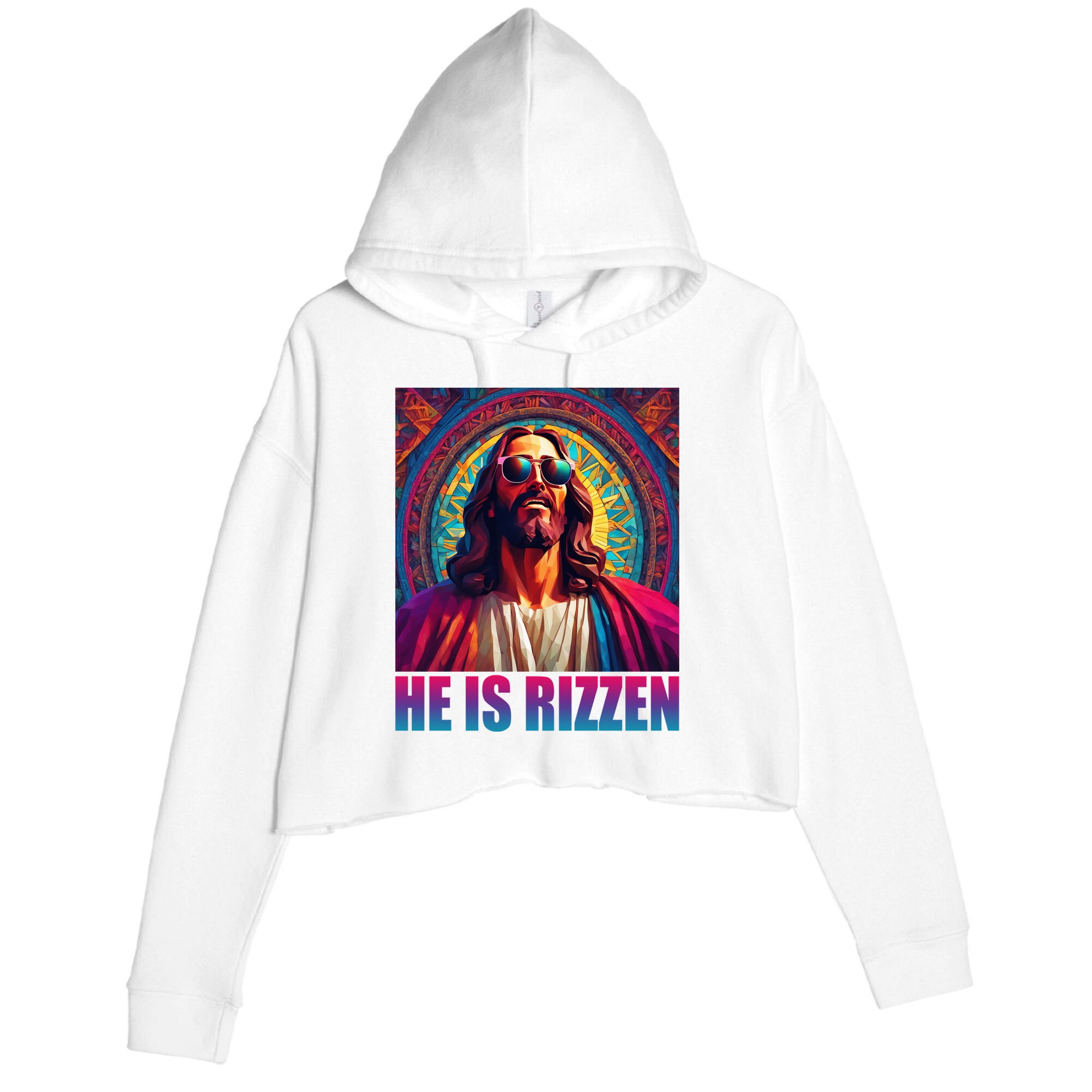 He Is Rizzen Jesus Portrait Risen Crop Fleece Hoodie