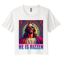 He Is Rizzen Jesus Portrait Risen Women's Crop Top Tee