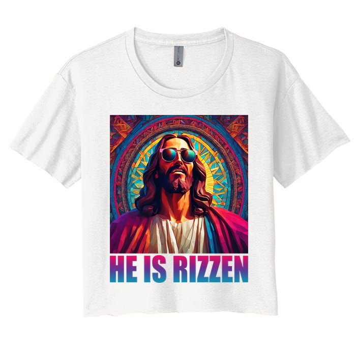 He Is Rizzen Jesus Portrait Risen Women's Crop Top Tee
