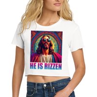 He Is Rizzen Jesus Portrait Risen Women's Crop Top Tee